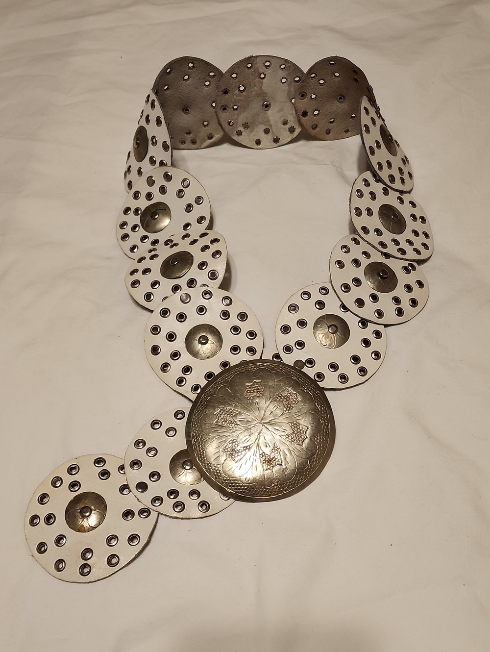 White and Silver Statement Disk Belt